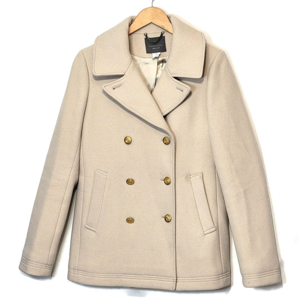 J.Crew Stadium Cloth Wool Cream Peacoat Double Breasted Classic Winter Coat 10T - Picture 14 of 16
